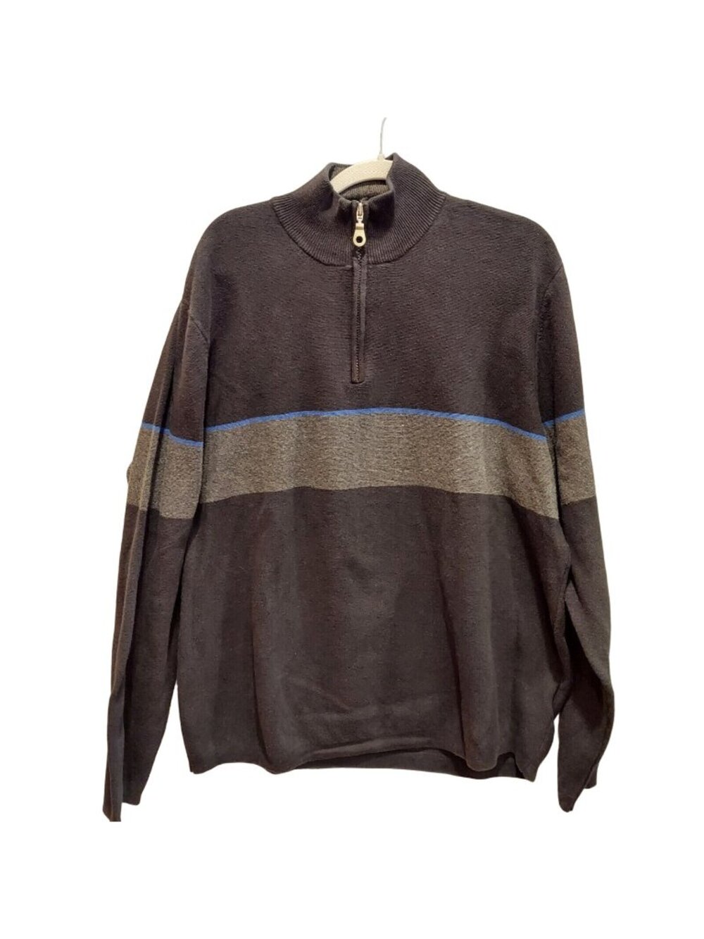 Eddie Bauer Mens XL Black Gray Sweater Striped tight knit Business Casual Dad